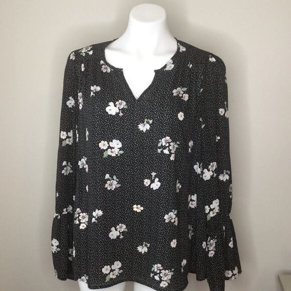 Renee C. Black Floral Print Long Sleeve Blouse Size L - Picture 1 of 7